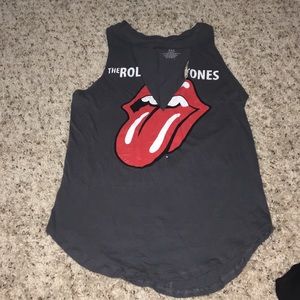 Grey rolling stone cutout tank top.